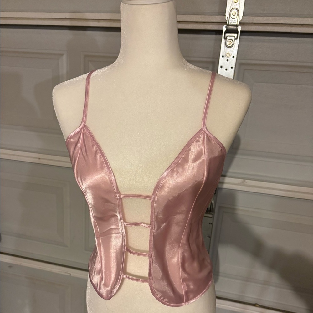 **vintage** fredricks Hollywood pink satin top with adjustable straps